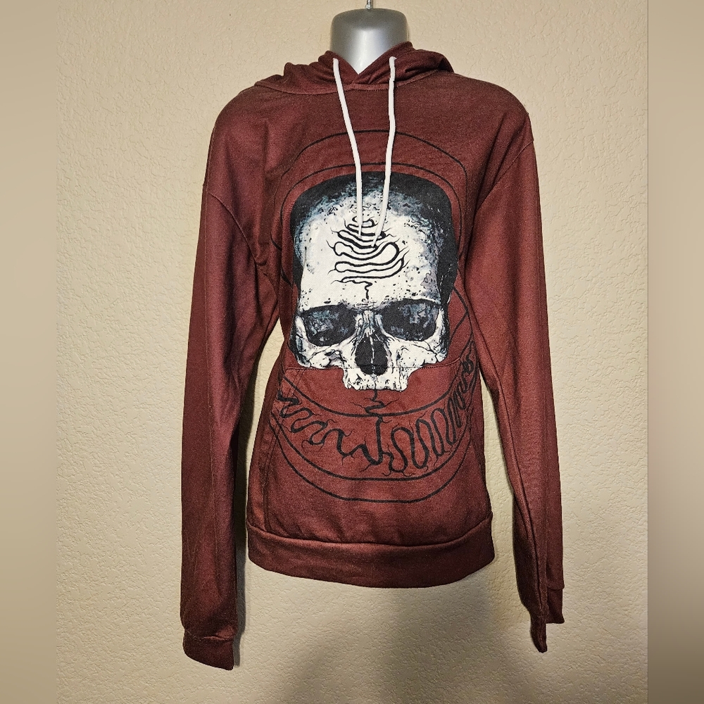 Maroon Half-skull Hooded Sweatshirt Unisex Size- L
